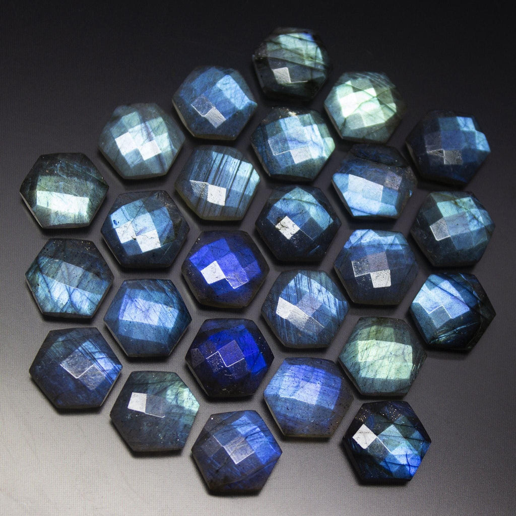 5 Matched Pair, Finest Quality, Natural Labradorite Faceted Hexagon Shape Briolettes, 12mm Size. - Jalvi & Co.