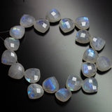 5 Matched Pair, Finest Quality, Natural Moonstone Faceted Heart Shape Briolettes, Bottom Side Drilled, 10mm Size.