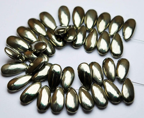 5 Matched Pair, Finest Quality, Natural Pyrite Smooth Pear Shape Briolettes, 15X7mm Size. - Jalvi & Co.