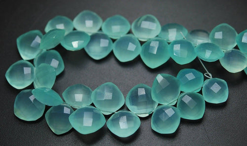 5 Matched Pair, Finest Quality,Aqua Chalcedony Faceted Cushion Shape Briolettes 12mm - Jalvi & Co.