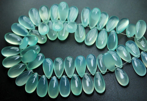 5 Matched Pair, Finest Quality,See Green Aqua Chalcedony Smooth Pear Shape Briolettes, 15X7mm Size - Jalvi & Co.