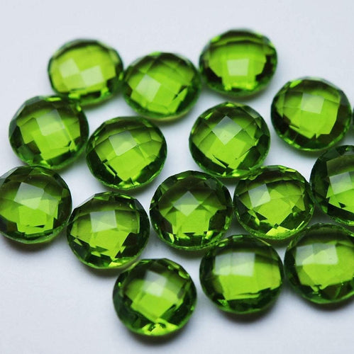 5 Matched Pair Peridot Green Quartz Faceted Coins Shape, 10 Piece Of 12mm - Jalvi & Co.