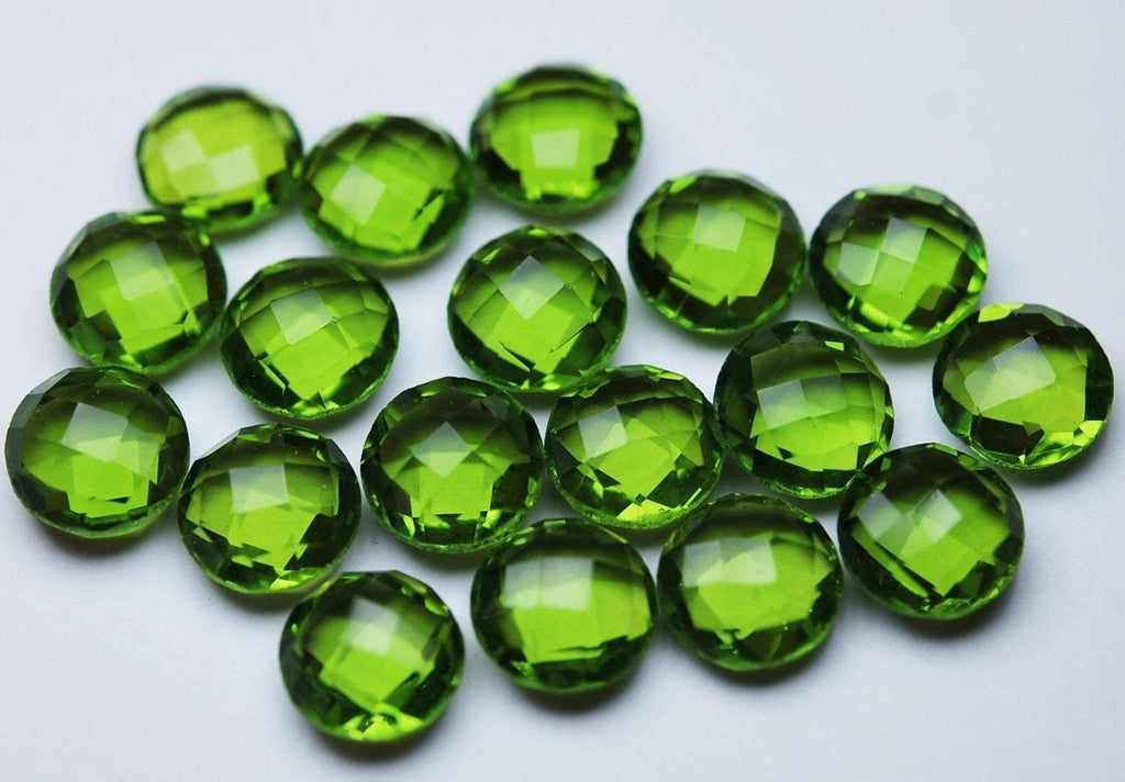 5 Matched Pair Peridot Green Quartz Faceted Coins Shape, 10 Piece Of 12mm - Jalvi & Co.