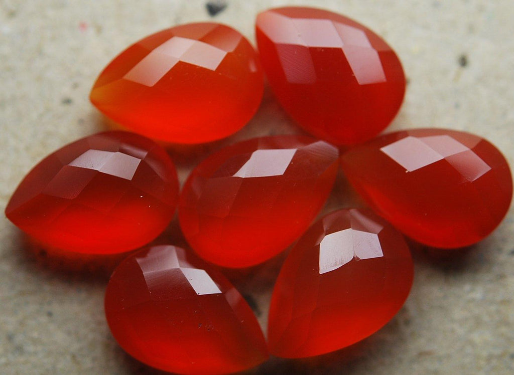 5 Matched Pair Red Orange Chalcedony Faceted Pear Shape Briolettes 16X10mm - Jalvi & Co.