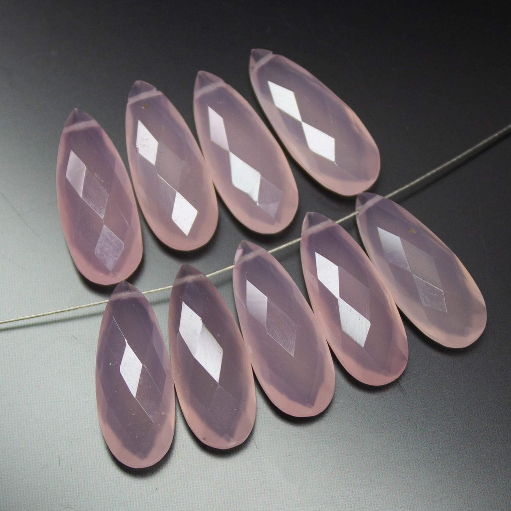 5 Matched Pair, Side Drilled, Rose Chalcedony Faceted Long Pear Shape Briolettes 8X20mm - Jalvi & Co.