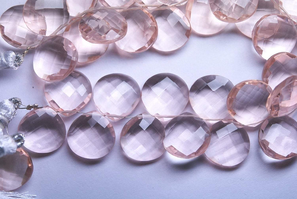 5 Matched Pair,Morganite Pink Quartz Faceted Heart Shape Briolette, Size 14mm - Jalvi & Co.