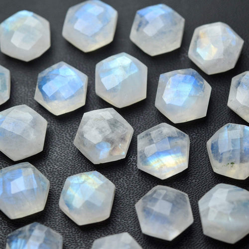 5 Matched Pairs Faceted Star Shape, Size, 12mm Natural Stone, Rainbow Moonstone - Jalvi & Co.