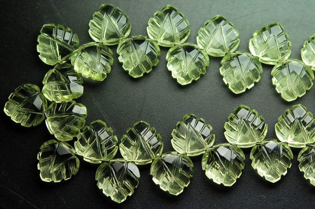 5 Matched Pairs Lemon Green Quartz Carving Faceted Heart Shape Briolette's, 14mm - Jalvi & Co.