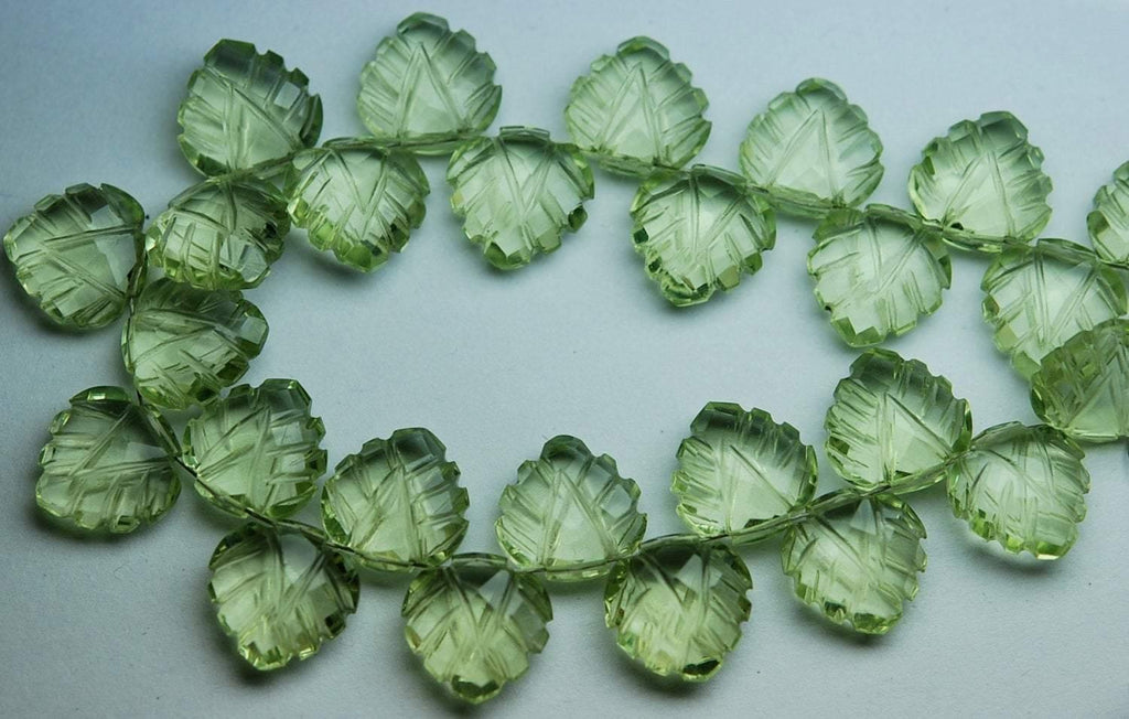 5 Matched Pairs Lemon Green Quartz Carving Faceted Heart Shape Briolette's, 14mm - Jalvi & Co.