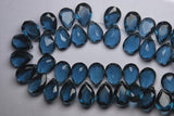 5 Matched Pairs, London Blue Quartz Faceted Cut Pear Shape Briolette's, 10X14mm Size,