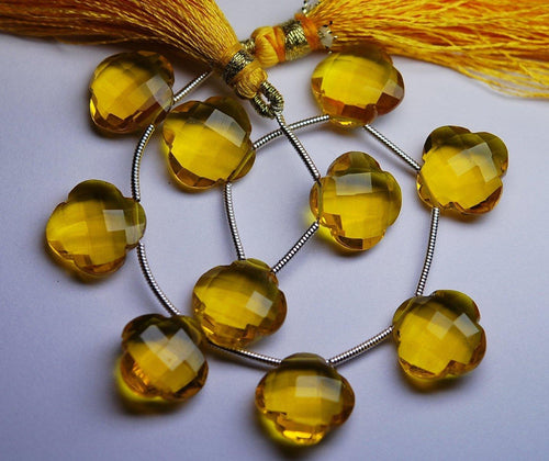 5 Matched Pairs Yellow Quartz Faceted Fancy Cushion Shape Briolette's, 12mm - Jalvi & Co.
