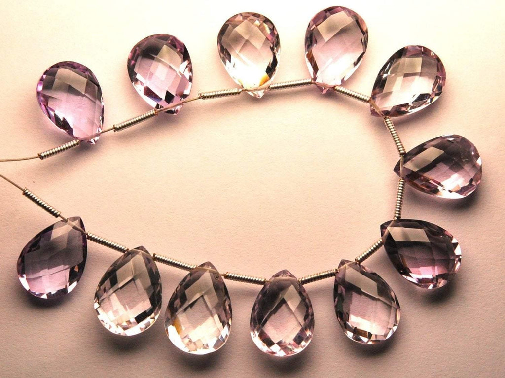 5 Matched Pairs,Pink Amethyst Faceted Pear Shape Briolettes, 10X14mm Long - Jalvi & Co.