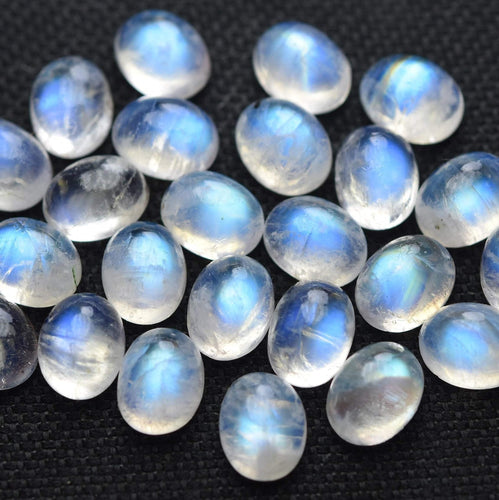 5 Matched Pairs,Rainbow Moonstone Smooth Cabochon Size, 7X9mm Natural Stone - Jalvi & Co.