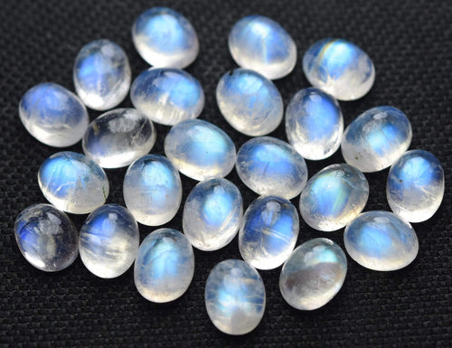 5 Matched Pairs,Rainbow Moonstone Smooth Cabochon Size, 7X9mm Natural Stone - Jalvi & Co.