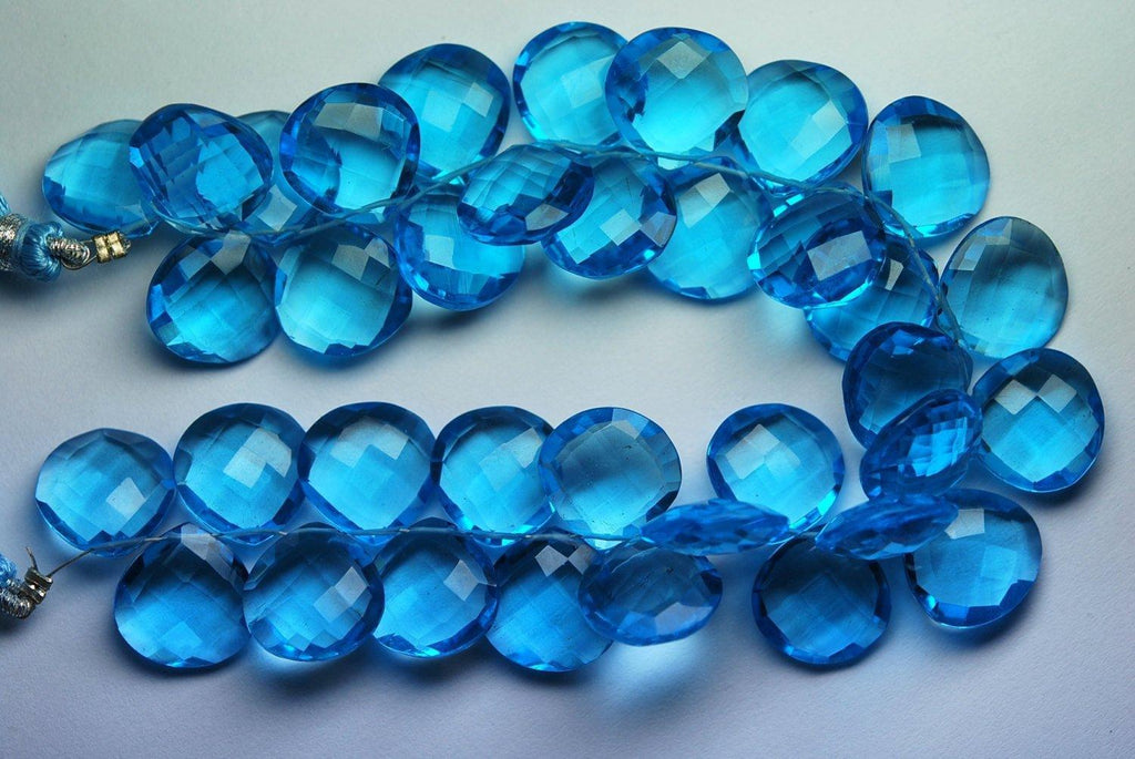 5 Matched Pair,Swiss Blue Quartz Faceted Heart Shape Briolette, Size 14mm - Jalvi & Co.