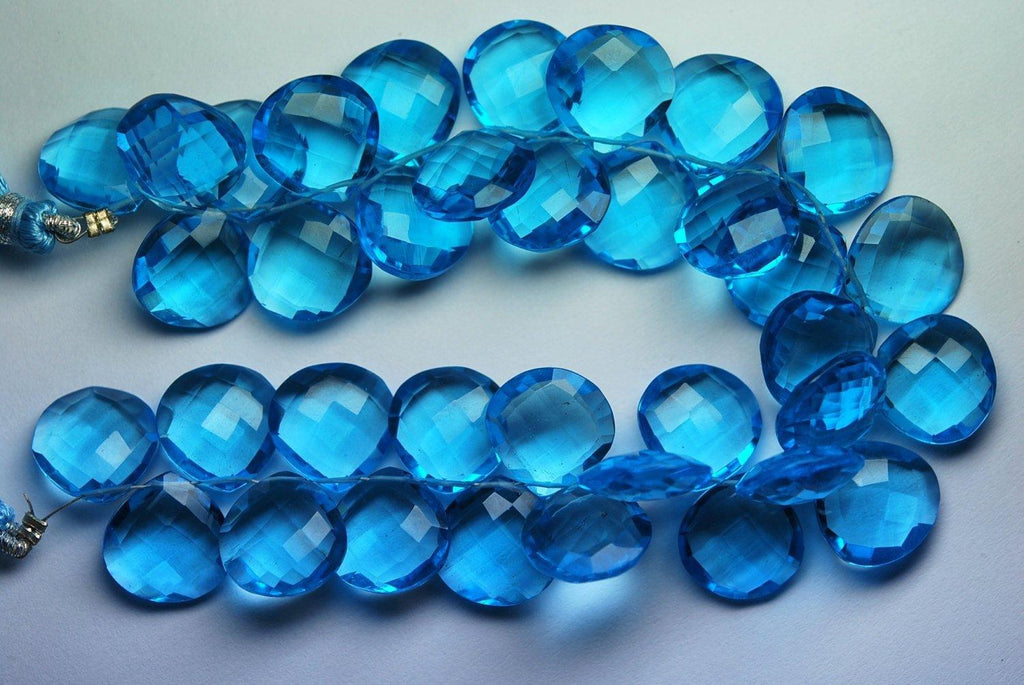 5 Matched Pair,Swiss Blue Quartz Faceted Heart Shape Briolette, Size 14mm - Jalvi & Co.