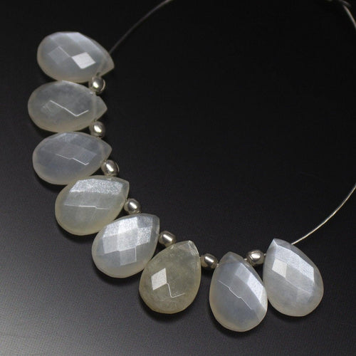 5 matching pair, 10mm, Natural Grey Moonstone Faceted Pear Drops Briolette Gemstone Beads - Jalvi & Co.