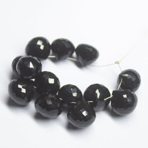 5 matching pair, 13mm, Natural Black Onyx Faceted Onion Drop Briolette Loose Gemstone Bead - Jalvi & Co.
