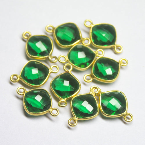 5 matching pair, 16mm, Emerald Green Quartz Cushion Briolette 925 Sterling Silver Connector, Quartz Connector - Jalvi & Co.
