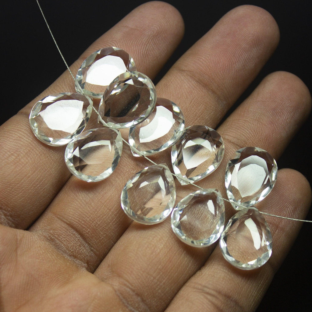 5 matching pair, 16x12mm, White Quartz Faceted Pear Drop Beads Necklace, Quartz Beads - Jalvi & Co.