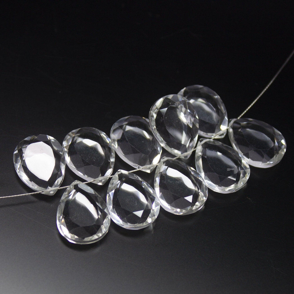 5 matching pair, 16x12mm, White Quartz Faceted Pear Drop Beads Necklace, Quartz Beads - Jalvi & Co.