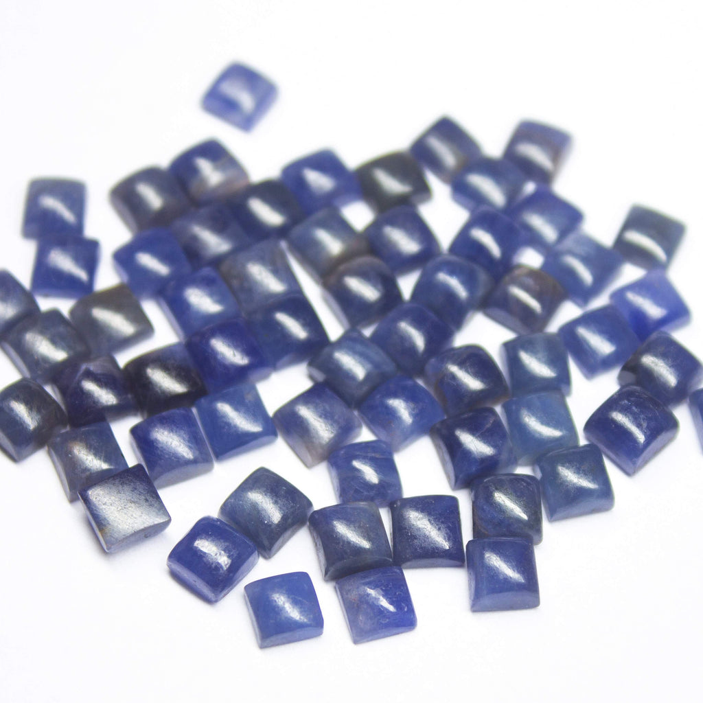 5 matching pair, 5mm, Natural Blue Sapphire Smooth Square Cabochon Loose Gemstones - Jalvi & Co.