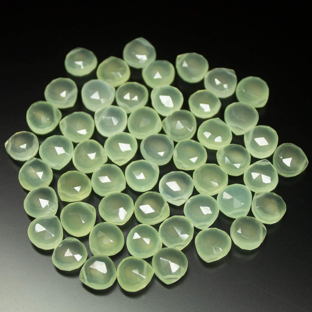 5 matching pair, 8mm, Natural Prehnite Green Chalcedony Faceted Heart Drops Briolette Beads - Side Drilled - Jalvi & Co.