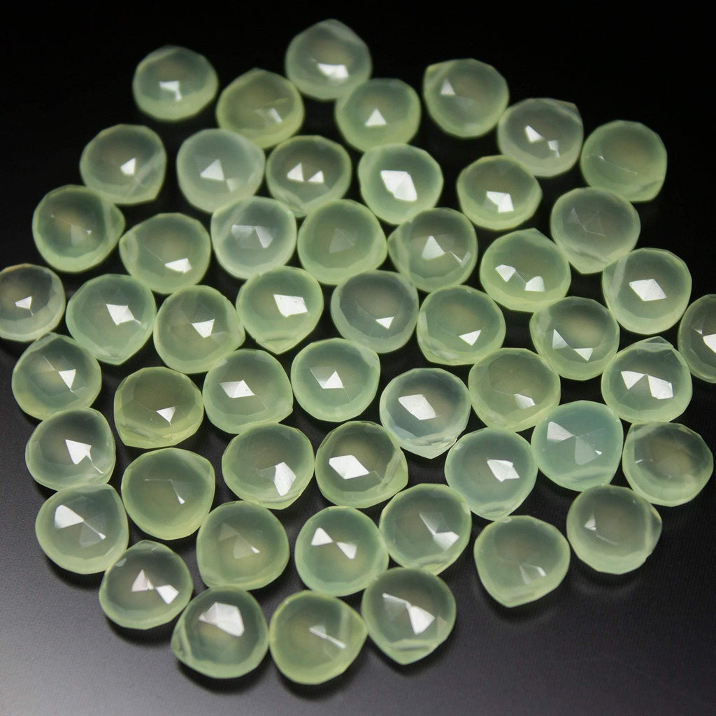 5 matching pair, 8mm, Natural Prehnite Green Chalcedony Faceted Heart Drops Briolette Beads - Side Drilled - Jalvi & Co.