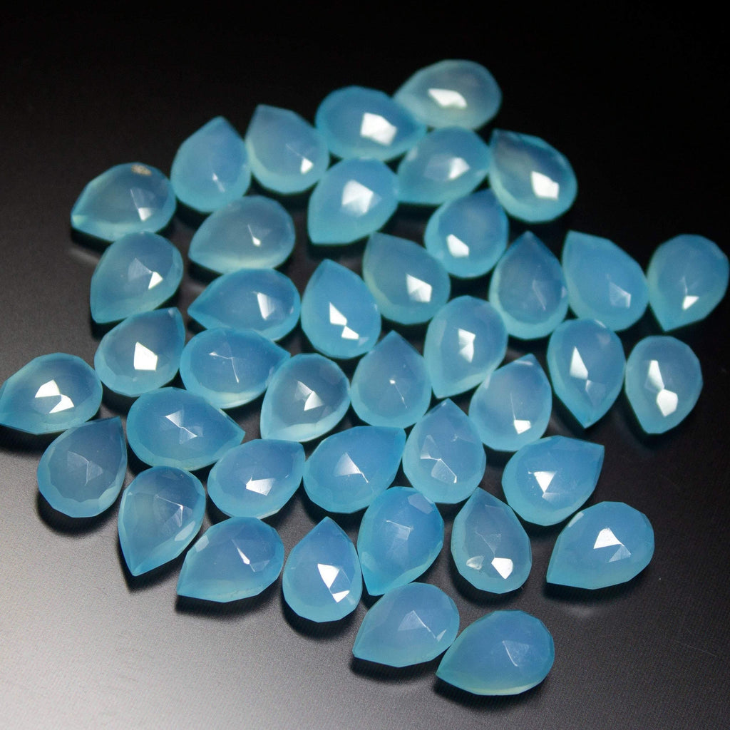 5 Matching Pair Natural Aqua Chalcedony Faceted Pear Drop Briolette Beads 10mm - Jalvi & Co.