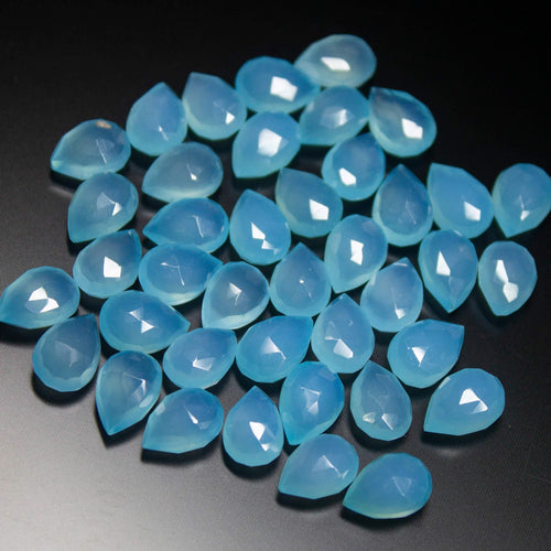 5 Matching Pair Natural Aqua Chalcedony Faceted Pear Drop Briolette Beads 10mm - Jalvi & Co.