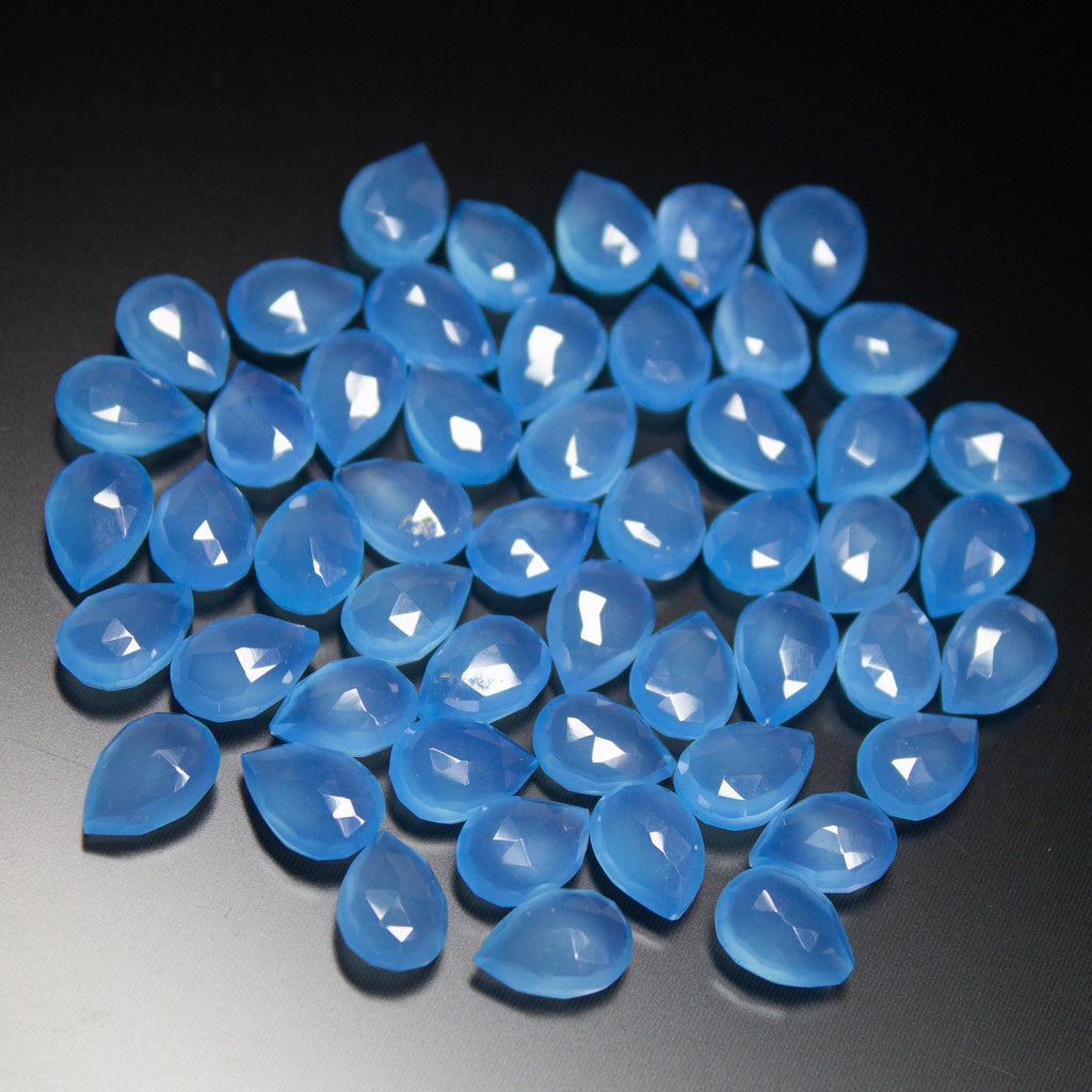 5 Matching Pair Natural Blue Chalcedony Faceted Pear Drop Briolette Beads 10mm - Jalvi & Co.