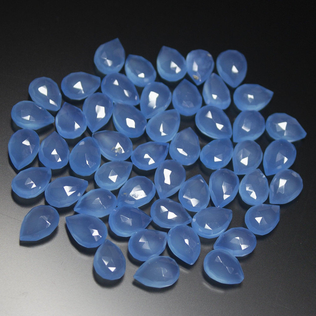 5 Matching Pair Natural Blue Chalcedony Faceted Pear Drop Briolette Beads 10mm - Jalvi & Co.