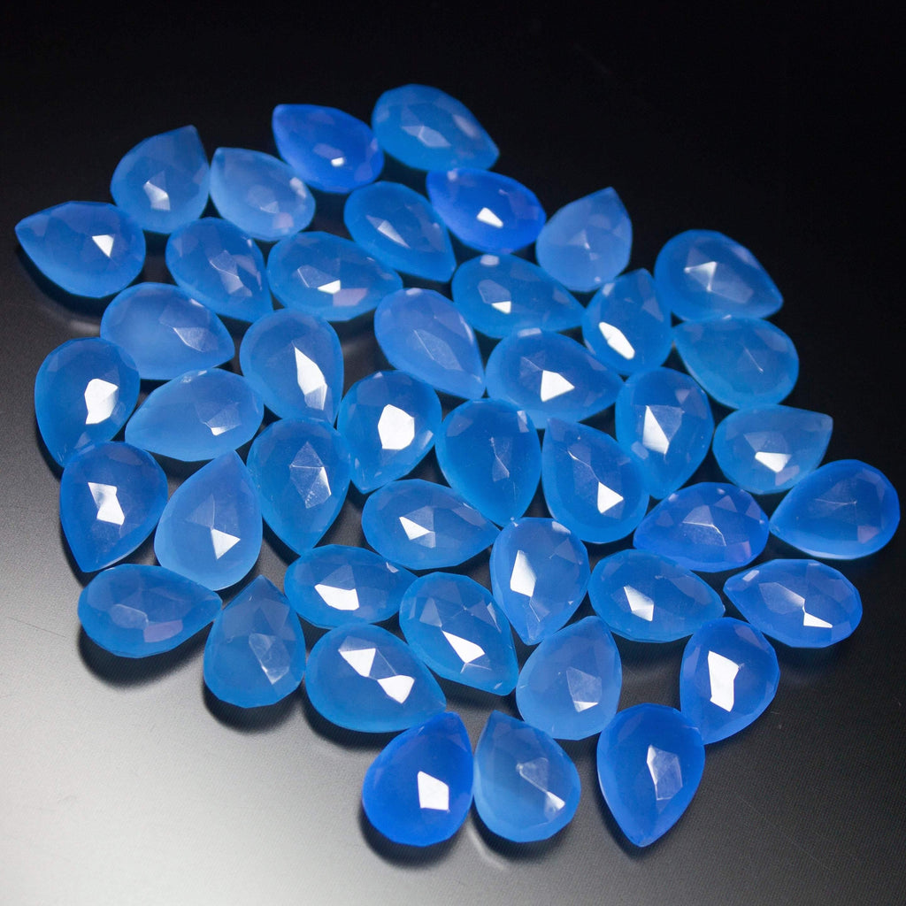 5 Matching Pair Natural Blue Chalcedony Faceted Pear Drop Briolette Beads 14mm - Jalvi & Co.