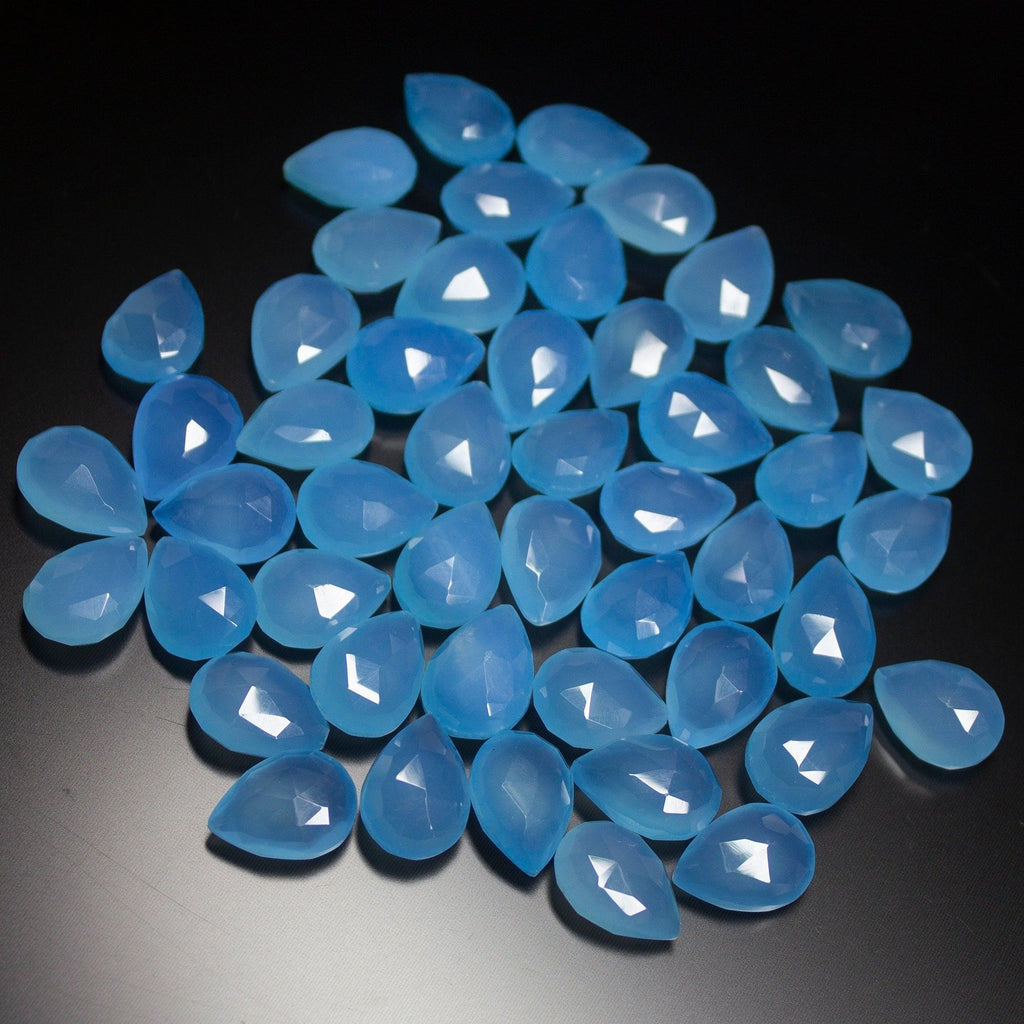 5 Matching Pair Natural Blue Chalcedony Faceted Pear Drop Briolette Beads 14mm - Jalvi & Co.