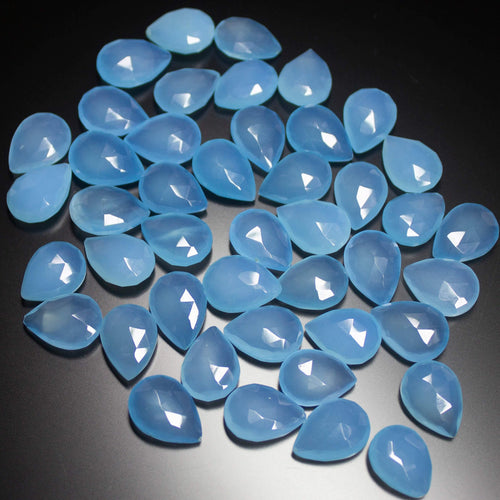 5 Matching Pair Natural Blue Chalcedony Faceted Pear Drop Briolette Beads 14mm - Jalvi & Co.