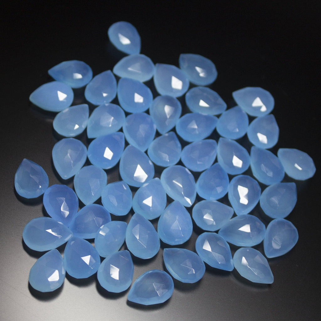 5 Matching Pair Natural Blue Chalcedony Faceted Pear Drop Briolette Beads 14mm - Jalvi & Co.