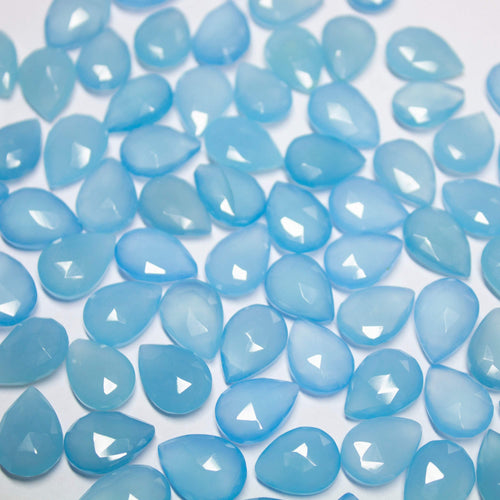 5 Matching Pair Natural Blue Chalcedony Faceted Pear Drop Briolette Beads 14mm - Jalvi & Co.