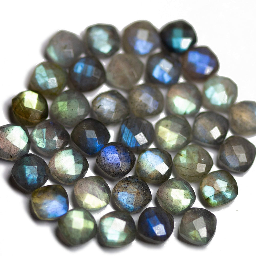 5 matching pair, Natural Blue Labradorite Faceted Cushion Beads 6mm - Jalvi & Co.