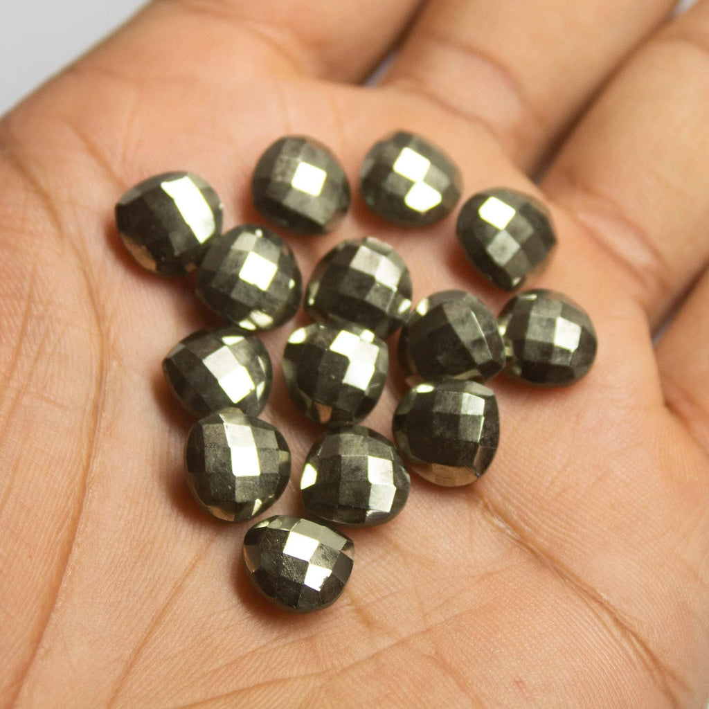 5 matching pair, Natural Pyrite Faceted Checker Cut Heart Drops Briolette 10mm - Jalvi & Co.