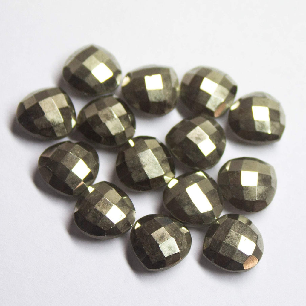 5 matching pair, Natural Pyrite Faceted Checker Cut Heart Drops Briolette 10mm - Jalvi & Co.