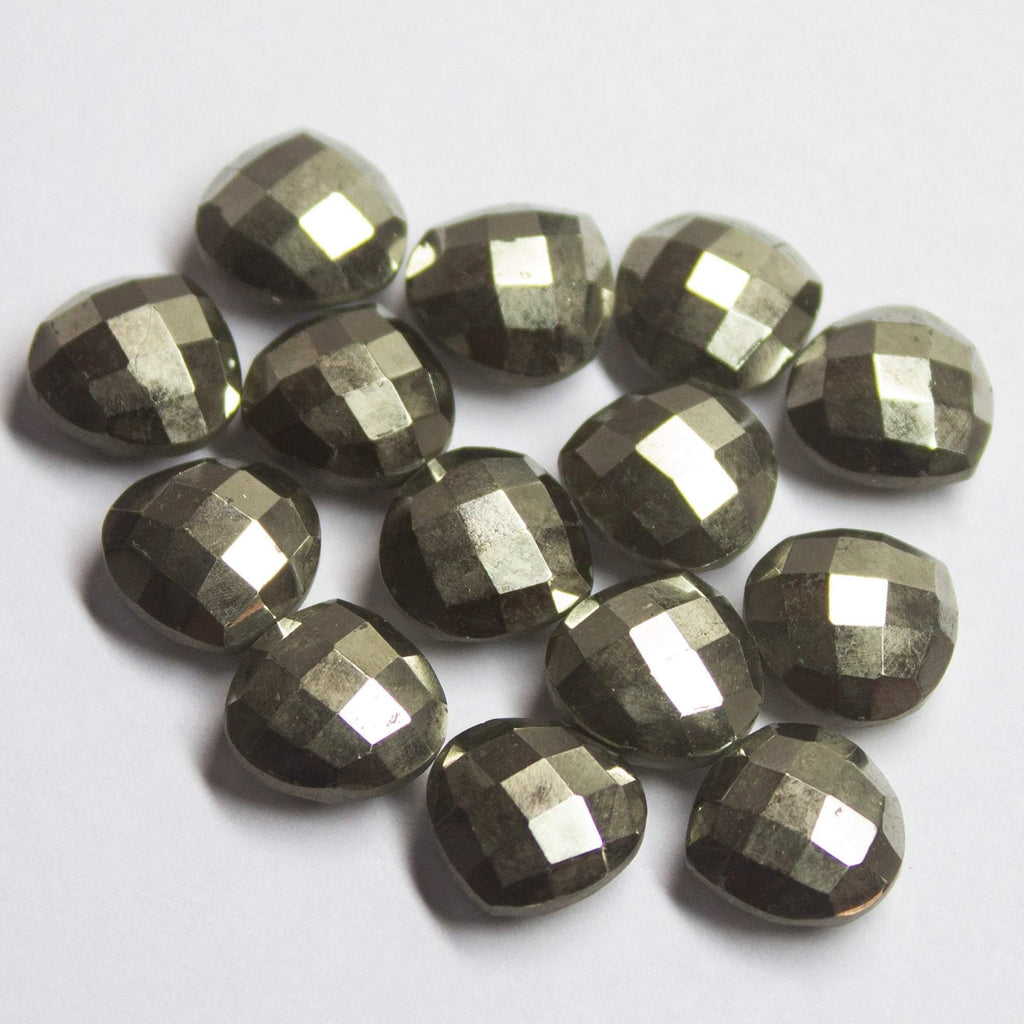 5 matching pair, Natural Pyrite Faceted Checker Cut Heart Drops Briolette 10mm - Jalvi & Co.