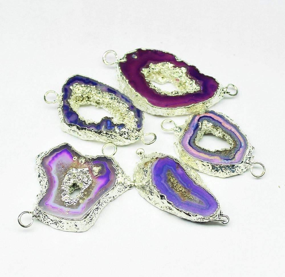 5 Pc, 26-35mm, Natural Window Druzy Sterling Silver Bezel Connector Bezel, Jewelry Finding - Jalvi & Co.