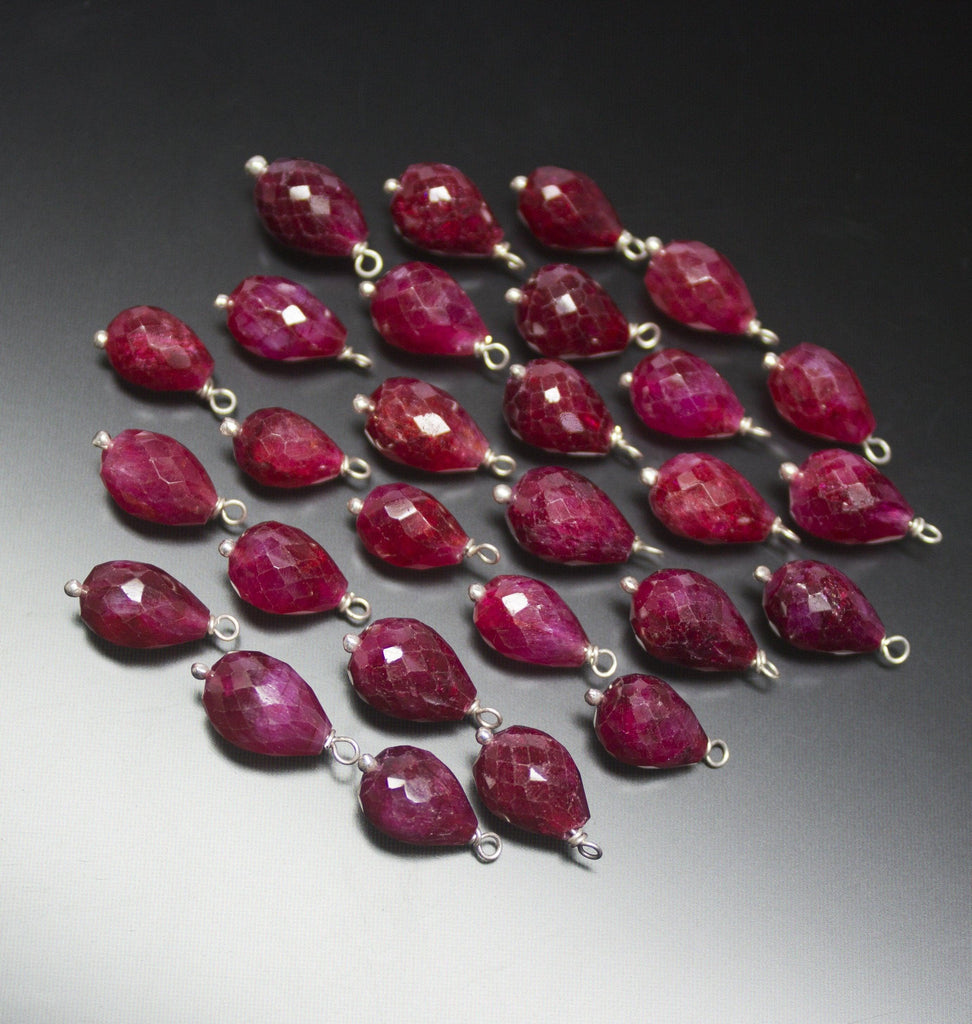 5 pcs, 13-14mm, Blood Red Ruby Faceted Tear Shaped 925 Sterling Silver Charm, Jewelry Finding, Ruby Charms - Jalvi & Co.