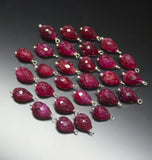 5 pcs, 13-14mm, Blood Red Ruby Faceted Tear Shaped 925 Sterling Silver Charm, Jewelry Finding, Ruby Charms