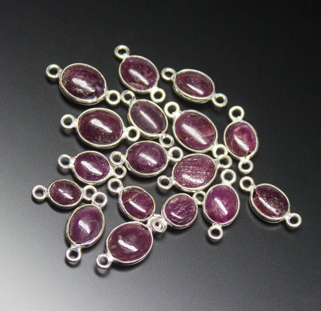 5 pcs, 13-15mm, Ruby Smooth Oval Shaped 925 Sterling Silver Connector, Jewelry Finding, Ruby Connector - Jalvi & Co.