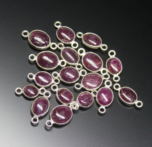 5 pcs, 13-15mm, Ruby Smooth Oval Shaped 925 Sterling Silver Connector, Jewelry Finding, Ruby Connector - Jalvi & Co.