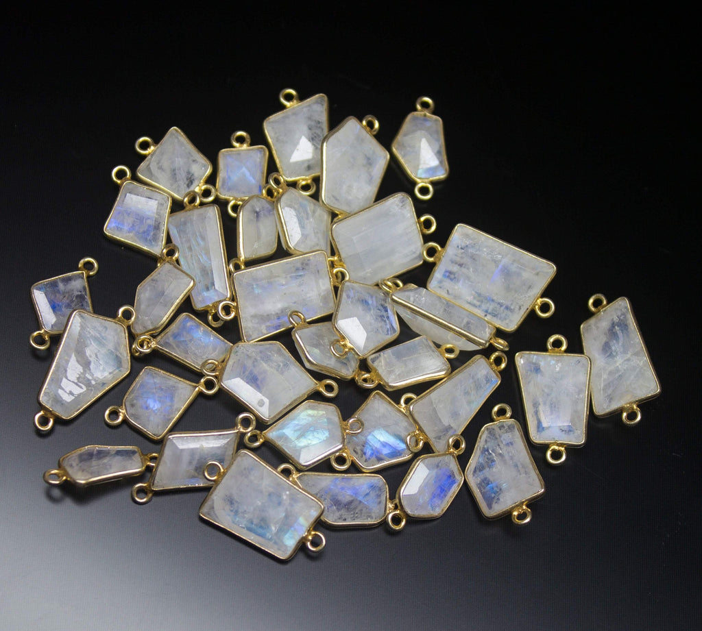 5 pcs, 15-21mm, Moonstone Step Cut Shaped 925 Sterling Silver Connector, Jewelry Finding, Moonstone Connector - Jalvi & Co.