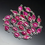 5 pcs, 16-17mm, Red Ruby Faceted Pear Shaped 925 Sterling Silver Connector, Jewelry Finding, Ruby Connector