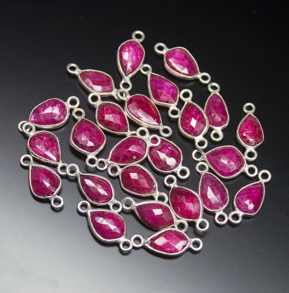 5 pcs, 16-17mm, Red Ruby Faceted Pear Shaped 925 Sterling Silver Connector, Jewelry Finding, Ruby Connector - Jalvi & Co.