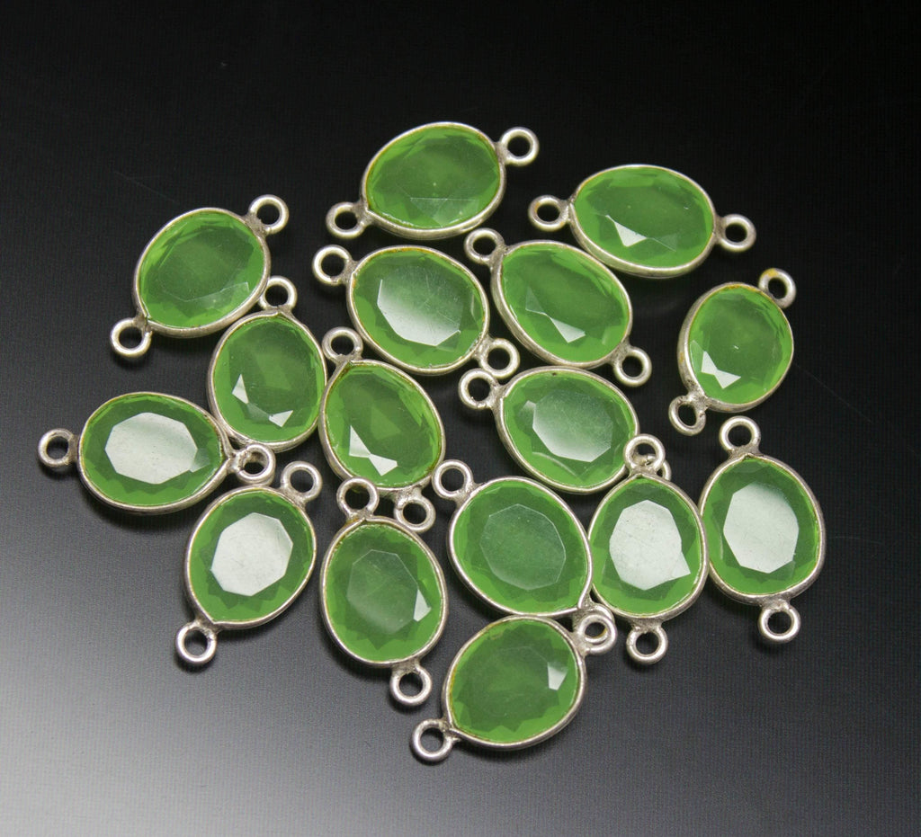 5 pcs, 17mm, Prehnite Chalcedony Oval Shaped 925 Sterling Silver Vermeil Connector, Jewelry Finding, Chalcedony Connectors - Jalvi & Co.